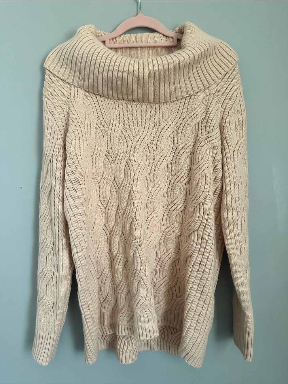 Calvin Klein Sweater SZ M Cream Cable Knit Oversized Shawl Collar Cozy preppy